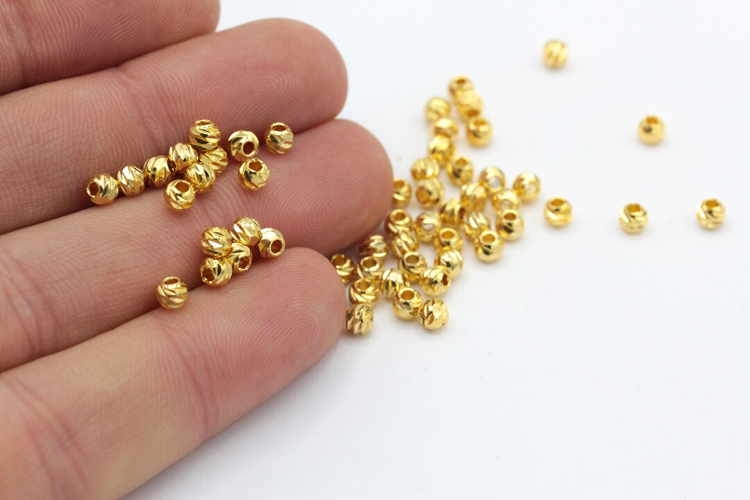 10 Pcs 4 Mm Gold Plated Laser Cut Beads, Faceted Beads, Spacer Beads