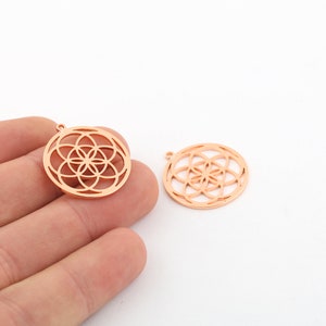 1 Pcs 25x27mm Rose Gold Plated Life Of Flower, Geometric Medallion ,Flower of Life Pendant, Round Medallion, Flower Medallion, RSGLD-396