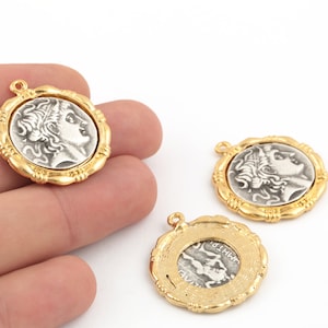 29x32mm 24k Shiny Gold Plated Greek Coins , Antique Greek Coins, Antique Silver Medallion, Greek coins, Antique Greek Medallion, GLD-1322