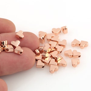 10 Pcs 6mm Rose Gold Plated Hearts Beads, Rose Gold Plated Heart Connector,Heart For Beads,Rose Gold Plated Findings,Gift For Her, RSGLD-501