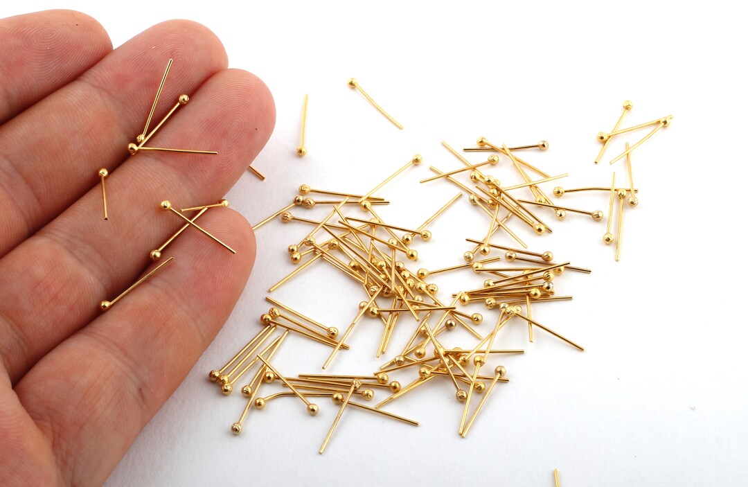 12 Pcs 15mm 24k Shiny Ball Head Pin Gold Plated , Ball Head Pin ...