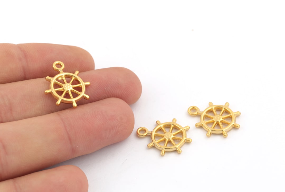 2 Pcs 18x22mm 24k Shiny Gold Plated Rudder Charm, Rudder Pendant,gold ...