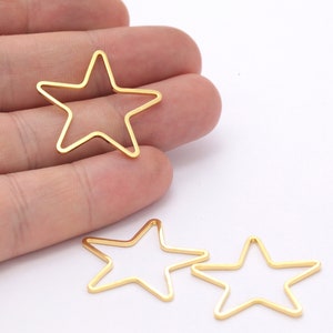 6 unids 24k oro brillante plateado encantos de la estrella, collar de estrella, encantos de estrella de latón , ( 27 mm ) GLD-337