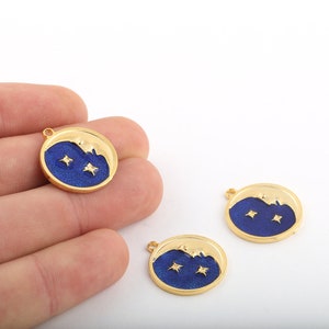 21x23 mm 24k Shiny Gold Plated Moon And Star, Gold Plated Moon Medallion, Cobalt Blue Moon Pendant ,Medallion Charms , Moon Necklace GLD-980