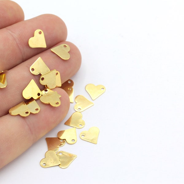 24k Shiny Gold Heart, Gold Charm, Gold Heart Necklace, Heart Pendant, Gold Pendant, Gold Plated Findings ( 9 mm ) GLD-691