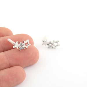 8x16mm Rhodium Plated Star Earrings,Mini Star Earrings,Star Stud Earrings, CZ Star Earrings,Earring Findings EAR-342