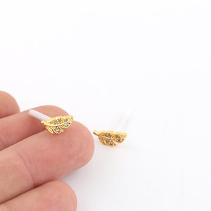 6x13mm 24K Shiny Gold Plated Leaf Earrings, Mini Leaf Earrings, Leaf Stud Earrings, CZ Leaf Earrings,Stud Earrings,Earring Findings EAR-331