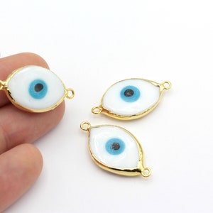 24k Glänzende Gold Evil Eye Perlen, Emaille Evil Eye Charms, Armband Verbinder, Evil Eye Armband, Evil Eye Spacer Beads, Charms( 15x30mm) GLD-635