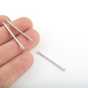 6 Pcs 3x35mm Rhodium Plated Bar Pendant, Two holes Connector. Connector Bar, Bracelet Connector, Rhodium Plated Connector, SLVR-409