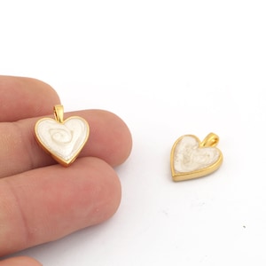 14x17mm 24k Shiny Gold Plated Enamel Heart, Pearl White Enameled Heart, Mini Hearts Charms, Heart Pendant, Tiny Hearts Pendant, GLD-1236