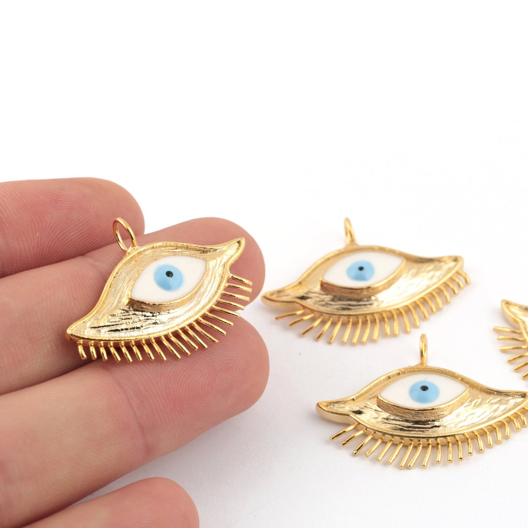 24k Shiny Gold Plated Evil Eye Medallion Eye Necklace Evil Etsy