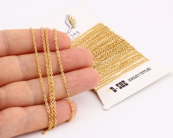 3,3 Feet 1,80x2.00 mm 24k Shiny Gold Plated Chains ,Cable Chains, Gold Plated Flat Rolo Chains , Soldered Chains GZ-53