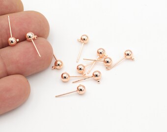 Rose Gold Plated Ball Earrings, 10 Pcs ( 5 Pair ) Ball Earring Studs, Rose Gold Plated Push Back Studs , ( 5mm ) EAR-262