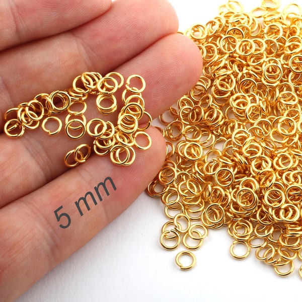 50 Pcs 5mm Jump Rings , Connecteurs Tiny Jump Rings, Connecteur plaqué or, Résultats plaqués or, Or plaqué 24k-GLD-100