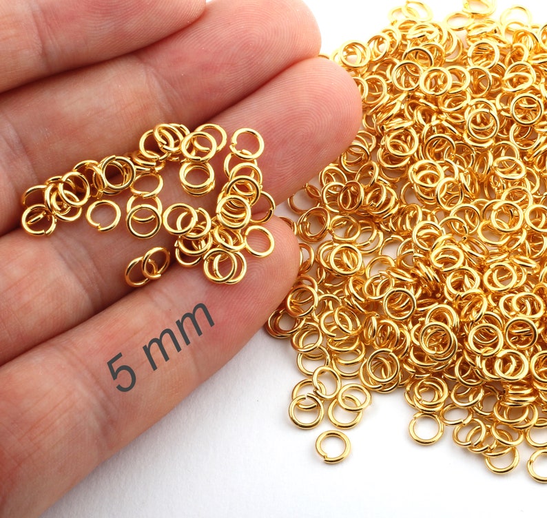 50 Pcs 5mm Jump Rings , Tiny Jump Ring Connectors , Gold Plated Connector , Gold Plated Findings , 24k Gold Plated-GLD-100 image 1