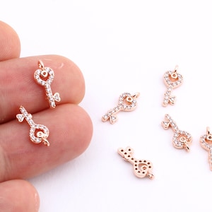 1 Pcs Micro Pave Key Pendant , Rose Gold Plated Charms ,Cz Key Pendant, Cubic Zirconia Keys, Rose Gold Plated Key, 5x13mm, ZRK-57