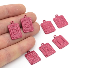 1 Pcs Letter Charms , Colored Letter Charms, fuchsia Color,  Necklace Pendant ,Alphabet Letter Charm, ( 15x24 ) CLRD-36