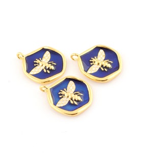 24k Shiny Gold Plated Bee ,Navy blue Bee Necklace, Bee Pendant, Bee Jewelry, Bee Charms, (17x19mm) GLD-396