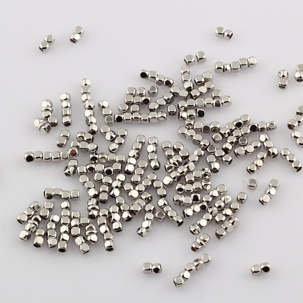 2mm 50 pcs   rhodium cube beads , rhodium beads , 2mm cube beads, spacer SLVR-14