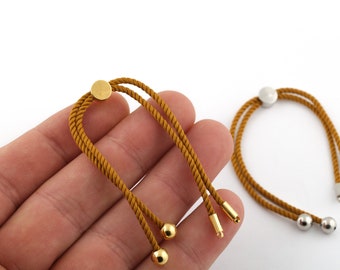 Pulsera ajustable a medio terminar, pulsera de cuerda de algodón, conector de pulsera de cordón de 2 mm espacios en blancoEstilo de amistad para joyas de regalo de bricolaje (24 cm) AS-66