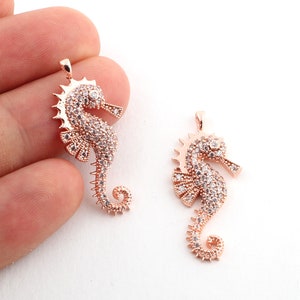 Mini Seahorse Pendant With Zircon , Zircon Pendant, Micro Pave Seahorse,Cz Jewelry,Cz Charms, Cz Pendant, Zirconia Charms, ZRK-70