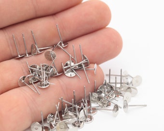 10 Pcs Silver plated Earring Studs,6mm, Flat Stud, Flat Pad Earring Posts, Stud Blanks, Stud Finding , EAR-91