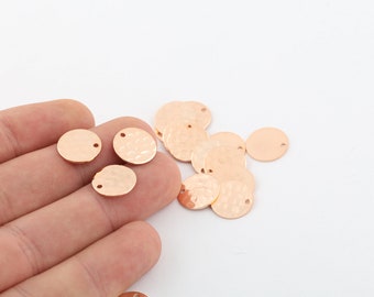 6 Pcs 13mm Rose Gold Plated Hammered Disc, Circle Disk, Hammered Pendant, Stamping Blank, Hammered Coins ,Stamping Tag, RSGLD-377