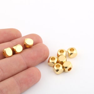 3 pcs 6mm 24k Shiny Gold Plated Cube Beads,Solid Brass Cube Beads, İndustrial Spacer, Spacer Beads, Tube Beads, GLD-900