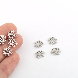 2 Pcs 9x10mm Rhodium Plated Flower Charms, Lotus Flower Charms ,Mini Flower Pendant,Gift For Her,Lotus For Charms, SLVR-431