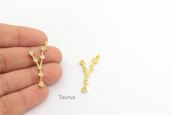 24k 光沢のある金メッキの星座チャーム、占星術チャーム、牡牛座の金 .745.ゴールドメッキ 星型チャーム ネックレス