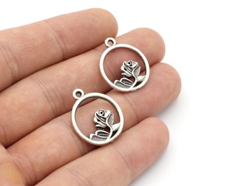 Antique Silver Flower Pendant , Medallion , Necklace Pendant, Flower Neckalce Charms ( 20x24) ANT-24