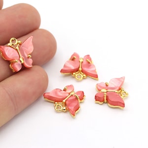 1 stuks 16x19mm 24k Shine vergulde vlinder, roze kleur vlinder, gouden vlinder, vlinder bedels, armband connector, GLD-629