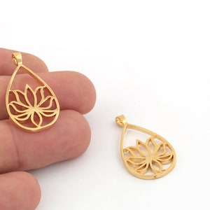 1 Pcs 18x32mm 24k Shiny Gold Plated Flower Charms, Lotus Flower Charms ,Mini Flower Pendant,Gift For Her,Lotus For Charms, GLD-1316