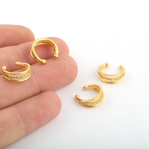15mm 24k Shiny Gold Plated Stone Ear Cuff,Minimalist Ear Cuff, Dainty Ear Cuff,White Stone Hoop Ear Cuff, Cartilage Earrings, EAR-356