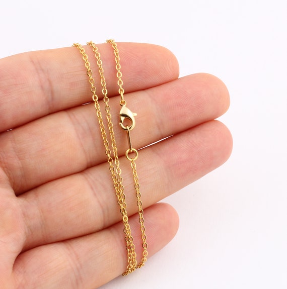 Dainty Necklace Chain-16"-17"-18"-20"-22"-25" 24k Gold Plated Shiny Gold Plated  Chains ,1,8x2mm Soldered Chains , Bar Chains , Brass Chain