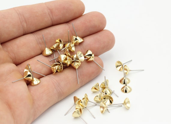 10 Pairs Stainless Steel Earring Posts, 24k Gold Ball Ear Pad, Gold Earring  Settings, Stud Earring Posts, Jewelry Making, 8 mm EAR-133