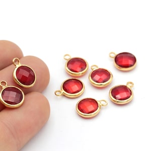 1 Pcs 10x14mm Shiny Gold Plated Crystal Round Connector, Red Stone ,Circle Bracelet Charms, Gemstone Connector , Bracelet Connectors, STN-48