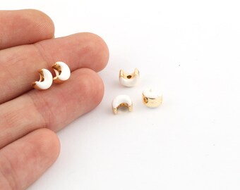 1 stuks 5x7mm 24k glanzend vergulde maan charms, emaille halve maan, halve maan ketting, vergulde bedels, mini halve maan charms, GLD-1045