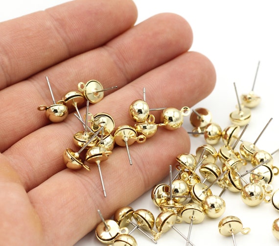 5 Pairs Stainless Steel Earring Posts, 24k Gold Ball Ear Pad, Gold Earring  Settings, Stud Earring Posts, Jewelry Making, 8x17mm EAR-58 