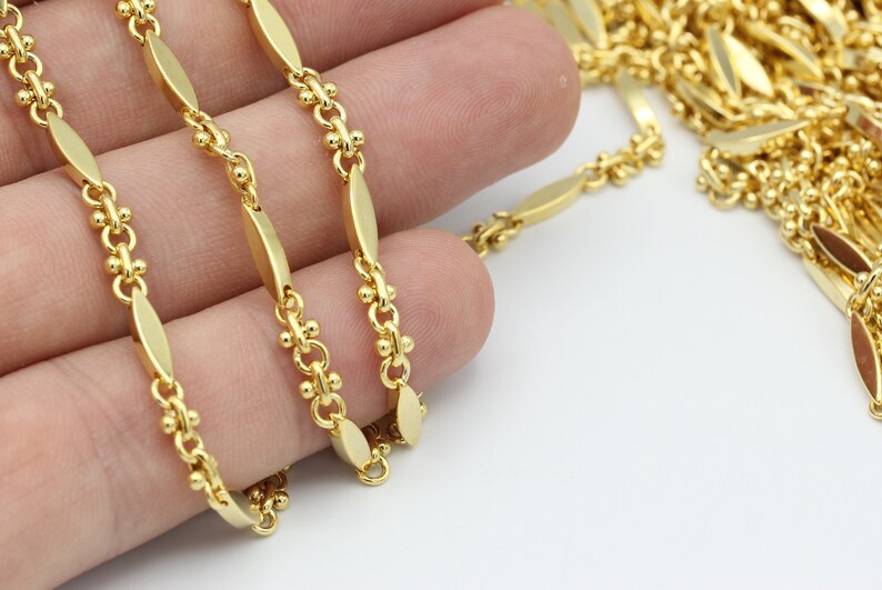 3,3 Feet 24k Shiny Gold Bar Chain 3x12mm Soldered Chain Choker Chain Bulk Chain Foot Chains