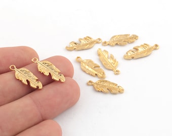 6 Pcs 8x22mm 24k Shiny Gold Plaquéd Leaf Charms, Pendentif Plaqué Or, Mini Pendentif Feuille, Charmes Plaqué Or, Découvertes Plaqué Or, GLD-1153