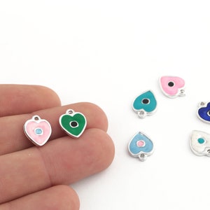 11x14mm Rhodium Plated Enamel Heart Pendants, Heart Charms, Mini Rhodium Plated Necklace, Gift For Her, Enamel Charms, SLVR-436