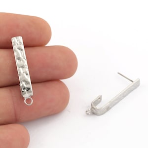 5x33mm Rhodium Plated Hammered U-shaped Earring, Pendant Earrings, U Shaped Pendant Earrings, Earring Findings,Stud Earring - EAR-412