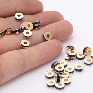 7mm 24K Shiny Gold Spacer Beads, Gold Spacers, Rondelle Beads, Round Brass Beads, Connector Beads,  GLD-333