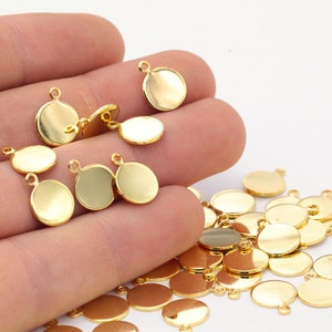 10 Pcs 10mm 24k Gold Plated Round Charms , Round Disc - Gold Plated Coins-GLD-313