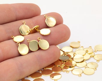 10 piezas 10mm 24k oro chapado encantos , disco redondo - monedas chapadas en oro-GLD-313