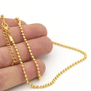 Daınty Necklace Chain, 24k Gold Plated Shiny Gold Plated Ball Chains, 2.30mm Soldered Chains, Cable Chains, Ball Chains, 18&#39;&#39;+ 5 cm extender