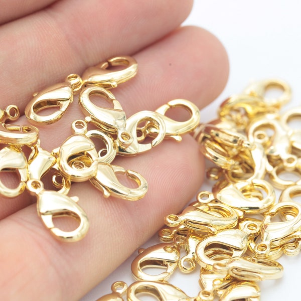 10 Pcs 15mm 24k Shiny Gold Plated Lobster Clasp, Claw Clasp, Gold Plated Lobster Clasp GLD-1203