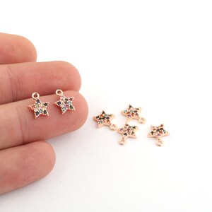 1 Pcs 9x10mm Cz Star Charms , Rose Gold Plated Pave Star Charms, Cubic Zirconia Star, Star Pendant, Mini Pendant Charms , ZRK-660