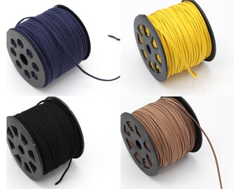 3mm 5 Meter Suede Cord, Flat Faux Suede Cord, Faux Leather, Vegan Cruelty Free, Navy Blue, Yellow, Black, Coffee  TLS-29